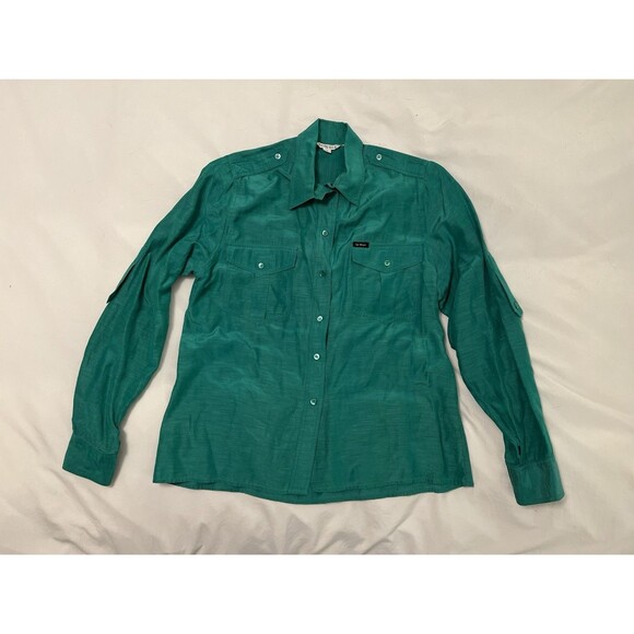 Vintage Royal Silk Le Shirt Blouse Green Button Up Dress Shirt Women’s Size 8 - Picture 2 of 8